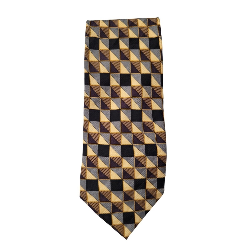 Zanzara‎ (Bumblebee)Mens 100% Silk Necktie Geometric Black Brown Gray Yellow